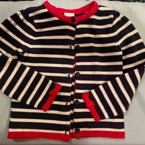 Gymboree Toddler Girl Navy & White Striped Cardigan, Red Bows At Wrist 2T EUC